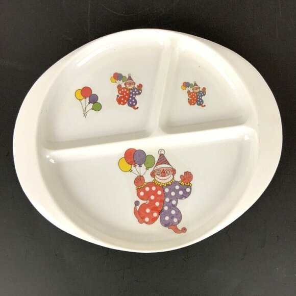Clown with Balloons Childrens Divided Plate Oval Melamine Ware Vintage - Picture 1 of 2